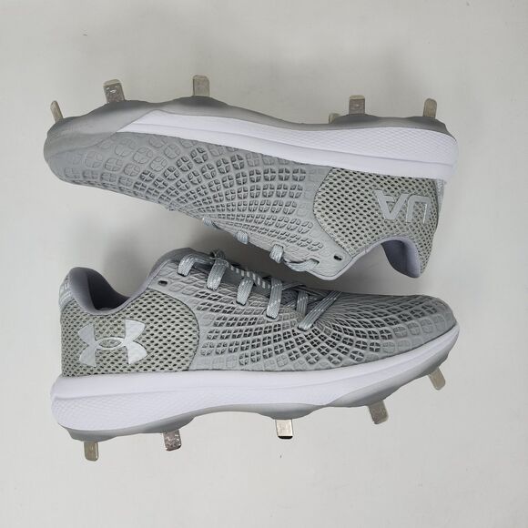 Under Armour Softball Cleats Womens 7 Grey Glyde 2 Logo Spell Out Metal Shoes - Picture 3 of 7
